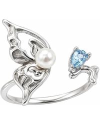 Angel Barocco - Sterling Freshwater Pearl Butterfly Open Ring - Lyst