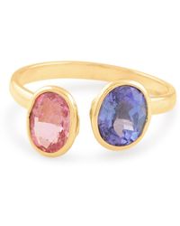 Trésor - Orange Sapphire And Tanzanite Oval Ring In 18k Yellow Gold - Lyst