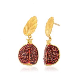 Milou Jewelry - Pomegranate Slice Drop Leaf Earrings - Lyst