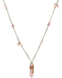 Farra - Wire-Wrapped Rose Quartz Pendant With Watermelon Flower Long Necklace - Lyst