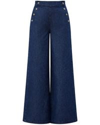 Yumi' - Chambray Wide Leg Trousers With Button Details - Lyst