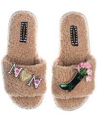 Laines London - Teddy Toweling Mother's Day Slipper Sliders With Wellington Boot & Nan Brooches - Lyst