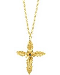 Unaloe - Cross Amen Necklace-Plated With Natural Sapphire - Lyst