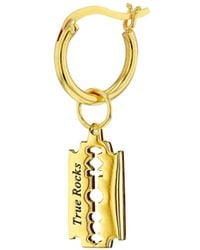 True Rocks - 18Kt Plated Mini Razor Blade Charm On Hoop Single - Lyst