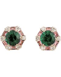 Juvetti - Melba Emerald, Sapphire & Diamond Halo Hexagon Stud Earrings - Lyst