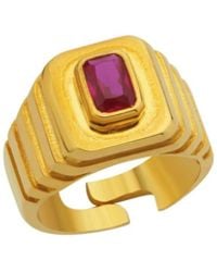 LINYA JEWELLERY - Octagon Claret Stone Signet Ring Sterling - Lyst