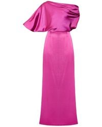 UNDRESS Helen Magenta Pink Satin Asymmetric Maxi Evening Dress