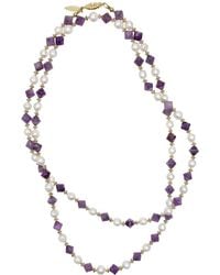 Farra - Freshwater Pearls With Amethyst Long Versatile Necklace - Lyst