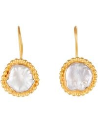 Opium Jewels - Freshwater Pearl Earrings With Edging - Lyst