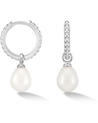 Dower & Hall - Oval Luna Pearl Charm Hoops - Lyst