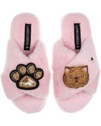 Laines London - Classic Laines Slippers With Paw & Ginger Persian Cat Brooches - Lyst