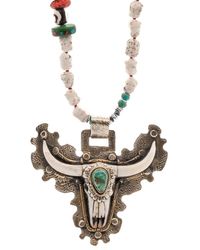 Ebru Jewelry - Silver & Turquoise Long Horn Pendant Nepal Beaded Necklace - Lyst