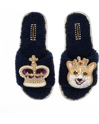 Laines London - Teddy Towelling Slipper Sliders With Sandy The Corgi & Royal Crown Brooches - Lyst