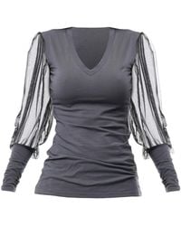 Metamorph - V-Neck Casual Top With Tulle Sleeves - Lyst