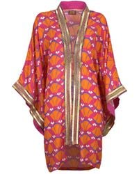 Lalipop Design - Multi-Color Abstract Viscose Kimono Embellished With Golden Embroidery Details - Lyst
