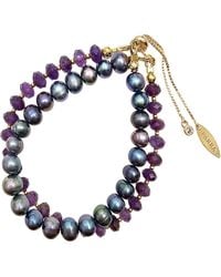 Farra - Amethyst With Freshwater Pearl Double Layers Bracelet - Lyst