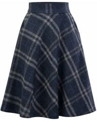 Nikka Place - Wool Midi Tartan Skirt With High Waist & Pockets - Lyst