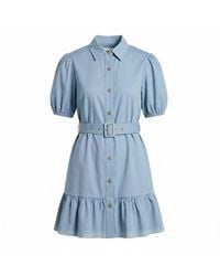 Modenaire - Button Up Mini Dress Sculpted Sleeve - Lyst