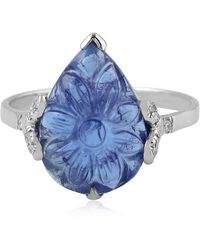 Artisan - 18K Carved Tanzanite & Diamond Cocktail Ring - Lyst