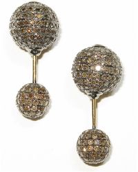 Artisan - Natural Diamond Pave Tunnel Earrings In 18k Yellow Gold & 925 Silver - Lyst