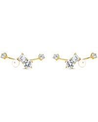 SALLY SKOUFIS - Eclipse Ear Jacket With Natural Pearls & Made Cz Diamond Stimulant - Lyst