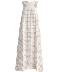 Paisie - Neutrals Cross Strap Halterneck Maxi Dress - Lyst