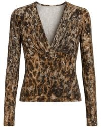Conquista - Leopard Sequin V-Neck Long-Sleeve Top - Lyst