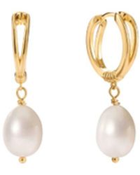 Vanhi - Freshwater Pearl Charm Hoops - Lyst