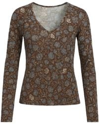Conquista - Floral Print Long-Sleeve V-Neck Top - Lyst