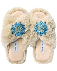 Yomisma - Neutrals Eco Faux Fur Slippers – Recycled Faux Fur + Removable Brooches - Lyst