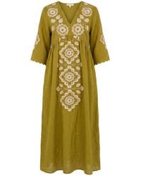 Raffya - Arianna V- Neck Embroidered Maxi Dress - Lyst