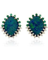 Artisan - 18k Yellow Gold Diamond Designer Opal Doublet Emerald Sapphire Stud Earrings Handmade Jewelry - Lyst