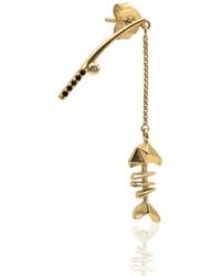 Frenvyrn - Mars 18K Vermeil Fishin' Fish Bone Dangle Earring Single For Right Ear - Lyst