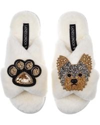 Laines London - Classic Laines Slippers With Minnie Yorkie & Paw Brooches - Lyst