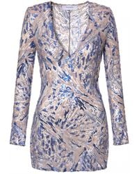 AGGI by HALEWSKI - Aira Mix Sparkle Sequin Mini Dress With Long Sleeve - Lyst