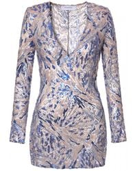 AGGI by HALEWSKI - Aira Mix Sparkle Sequin Mini Dress With Long Sleeve - Lyst