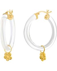 Gold & Honey - Flower Charm Hoop Earrings - Lyst