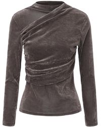 FRONT ROW SHOP - Velvet Mesh Asymmetric Draped Top - Lyst