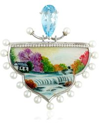 Artisan - Mother Of Pearl, Enamel, Pearl, Diamond & Topaz Pendant - Lyst