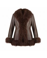 Yumi' - Faux Leather Coat With Faux Fur Trims - Lyst