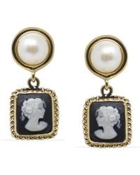 Vintouch Italy - The Beloved Gold-plated Black Cameo And Pearl Earrings - Lyst