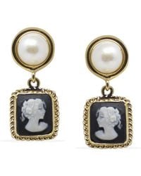 Vintouch Italy - The Beloved Gold-plated Black Cameo And Pearl Earrings - Lyst