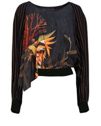 ARTISTA - Asymmetric Floral Print Elastic Waist Blouse - Lyst