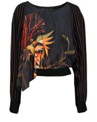 ARTISTA - Asymmetric Floral Print Elastic Waist Blouse - Lyst