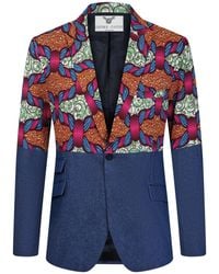 Ohema Ohene - Denim & African Print Cotton Blazer – Split Panel - Lyst