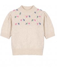 Tantra Spain Sl - Neutrals Short-Sleeved Sweater With Embroidered Birds - Lyst