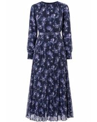 John Abgin - Chiffon Floral Textured Pleated Maxi Dress - Lyst