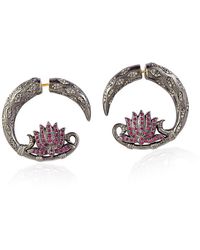 Artisan - Ruby Pave Diamond 18k Gold Tunnel Earrings 925 Sterling Silver Jewelry - Lyst
