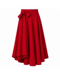 Nikka Place - Midi Flared Cotton Skirt With Bow Belt - Lyst