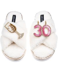 Laines London - Neutrals Laines Neutral Boucle Slippers With 30Th Birthday & Champers Brooches - Lyst